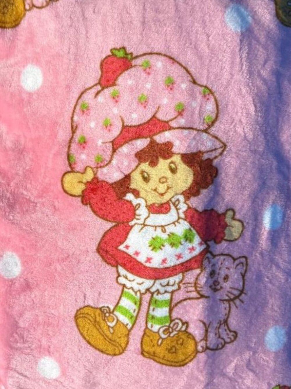 NEW BEAUTIFUL STRAWBERRY SHORTCAKE & KITTY CUSTARD 60" X 70" PLUSH THROW BLANKET - Picture 9 of 13